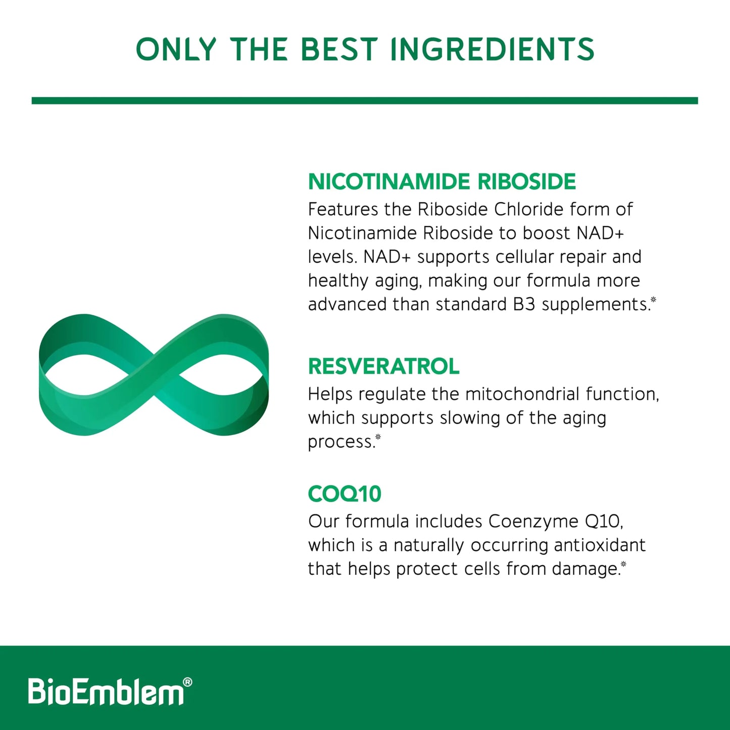 BioEmblem NAD+ Supplement | 300 mg Nicotinamide Riboside with CoQ10 & Resveratrol | Supports Healthy Aging, Cellular Energy and Cognitive Function | Non-GMO, Gluten Free - 45 Capsules BioEmblemBuy Supplements Australia