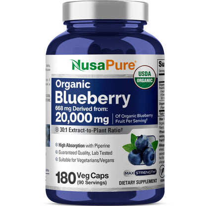NusaPure Blueberry Concentrate 30:1 Extract, 667 mg Equivalent to 20,000 mg 180 Veg Caps Suitable for Vegetarian, Vegan, Non-GMO NusaPureBuy Supplements Australia