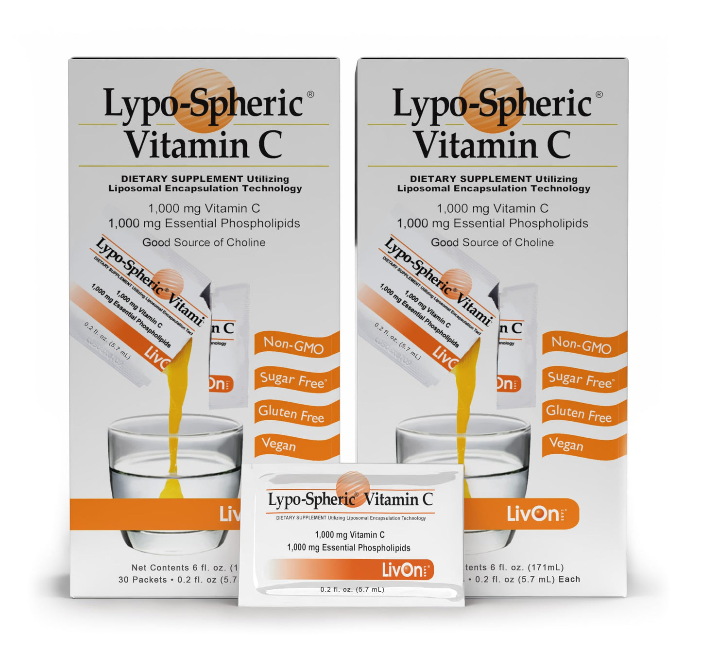 LivOn Laboratories - Lypo–Spheric Vitamin C – 1,000 mg Vitamin C & 1,000 mg Essential Phospholipids Per Packet – Liposome Encapsulated for Improved Absorption – Non–GMO - 2 Pack (60 Count) LivOn LaboratoriesBuy Supplements Australia