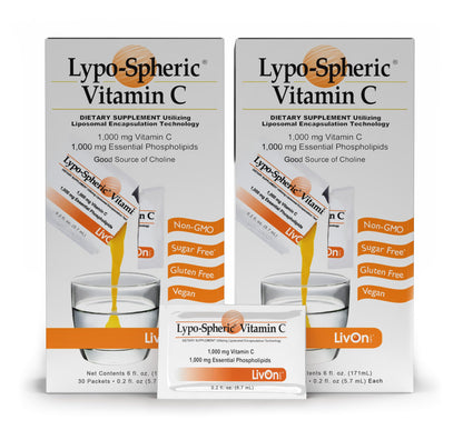 LivOn Laboratories - Lypo–Spheric Vitamin C – 1,000 mg Vitamin C & 1,000 mg Essential Phospholipids Per Packet – Liposome Encapsulated for Improved Absorption – Non–GMO - 2 Pack (60 Count) LivOn LaboratoriesBuy Supplements Australia