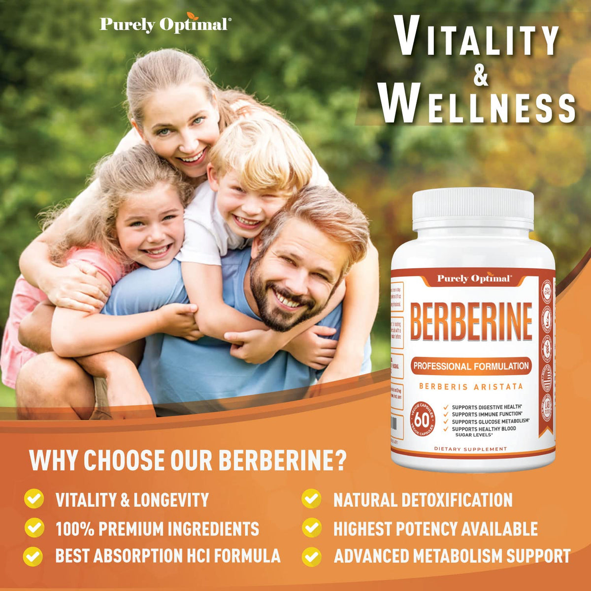 Purely Optimal Premium Berberine Supplement - 1200mg Berberine HCl, Non-GMO Purely OptimalBuy Supplements Australia