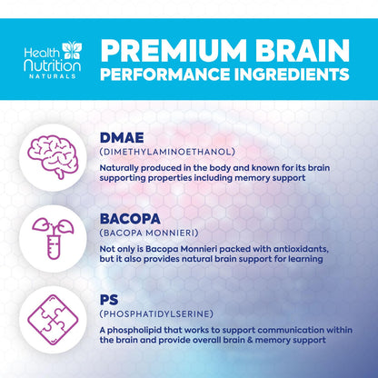 Brain Memory Supplement - 3X Strength Nootropics for Concentration, Clarity & Focus Support - Brain Health Cognitive Vitamins with Bacopa, Phosphatidylserine & DMAE 609mg, Brain Booster, 60 Capsules Health Nutrition NaturalsBuy Supplements Australia