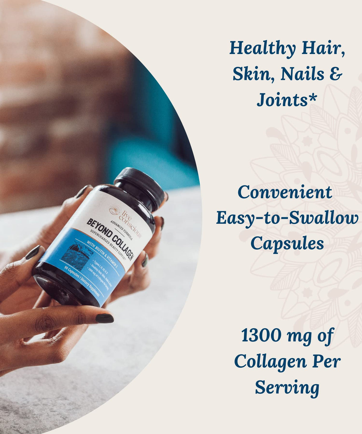 Live Conscious Beyond Collagen Multi Collagen Capsules - Types I, II, III, V & X - Hydrolyzed Blend with Biotin & Vitamin C for Hair, Skin, Nails 90 Capsules Live ConsciousBuy Supplements Australia