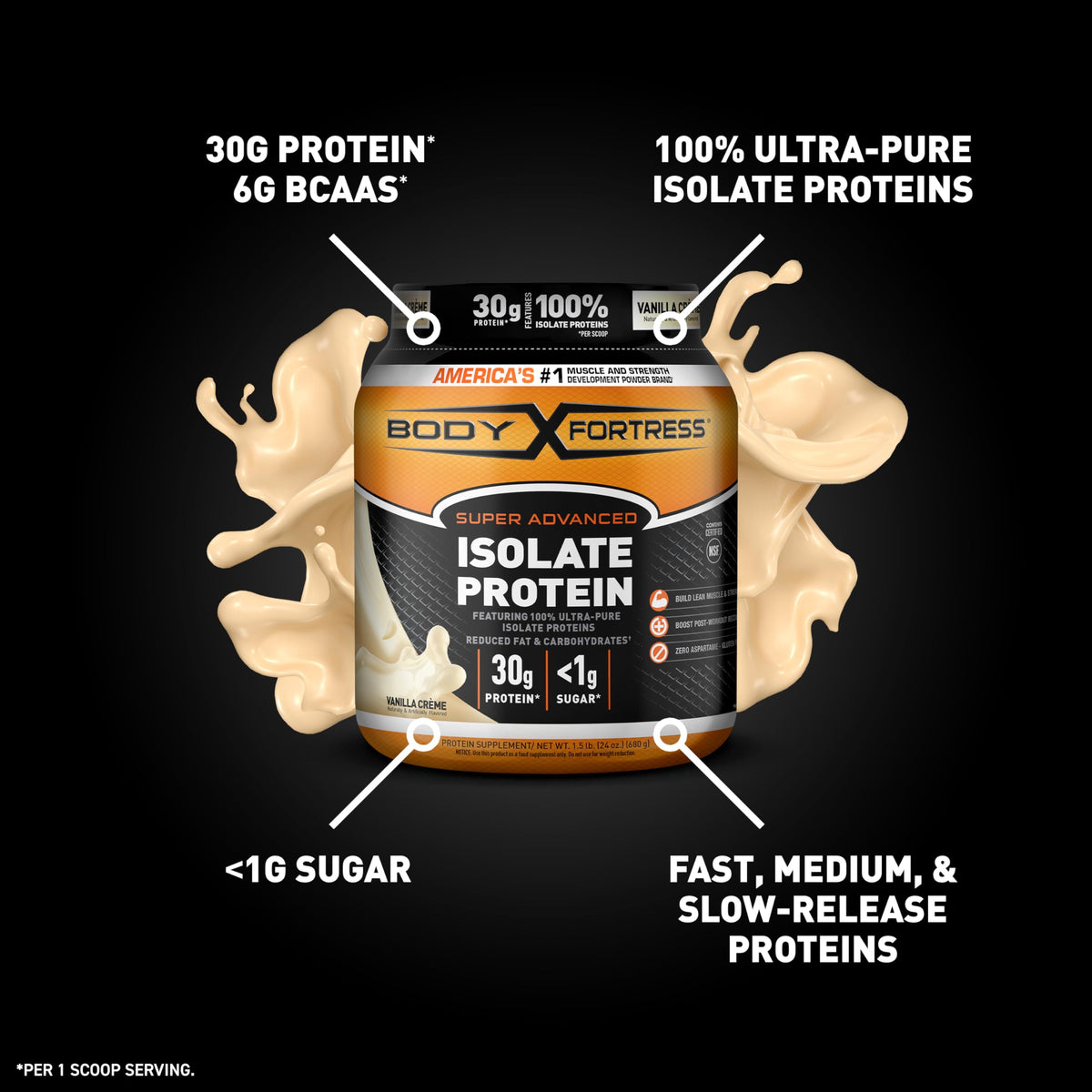 Body Fortress Super Advanced Isolate Protein Powder, Gluten Free, Vanilla Creme Flavored Body FortressBuy Supplements Australia