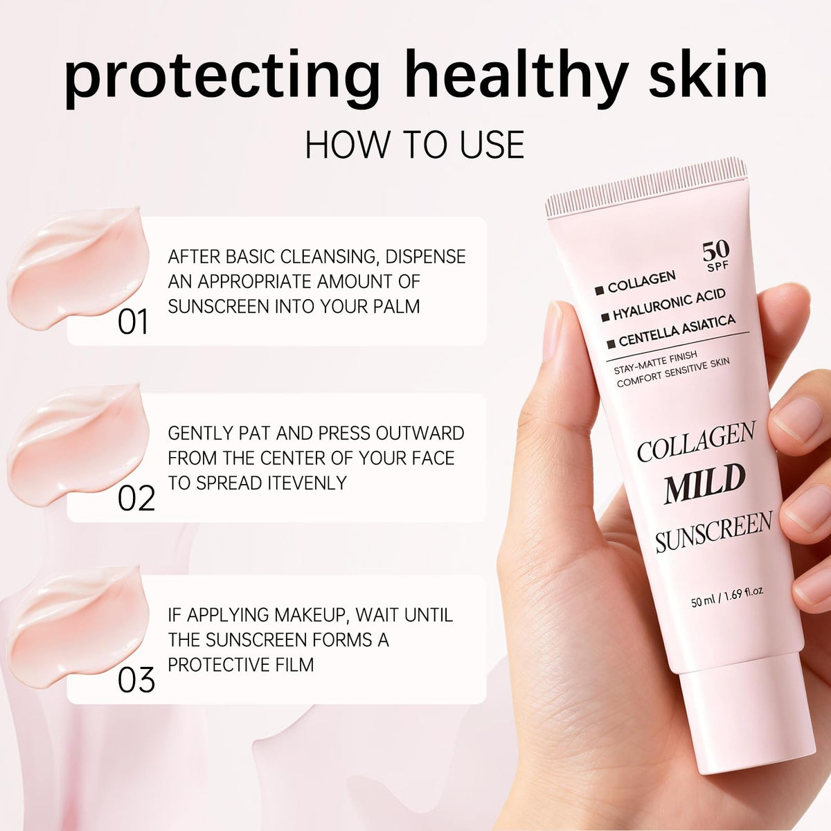 Collagen Mild Sunscreen SPF 50 for Face, Broad Spectrum Protection, Hydrating Facial Sunscreen with Peptides & Cica, Lightweight Non-Greasy, No White Cast, Natural Glow, Travel Size (2 PCS) DR.Seya buy supplements Au