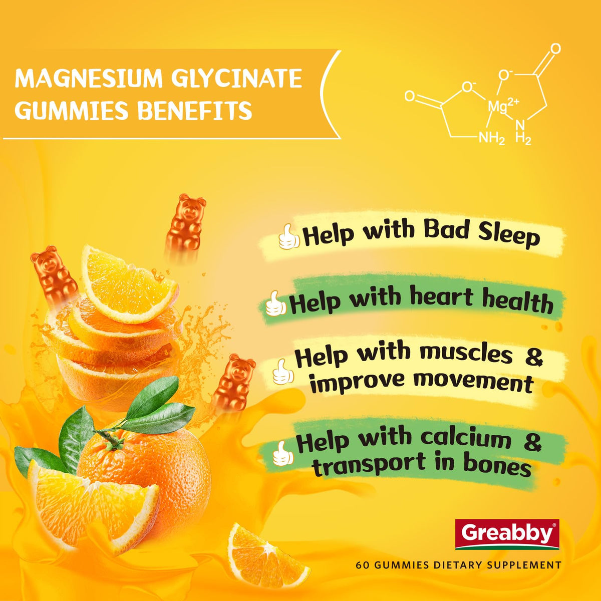 Magnesium Glycinate Gummies for Kids & Adults - Magnesium Glycinate 300mg Chewable Supplement - Promotes Sleep, Muscle, Relaxation (60Count)