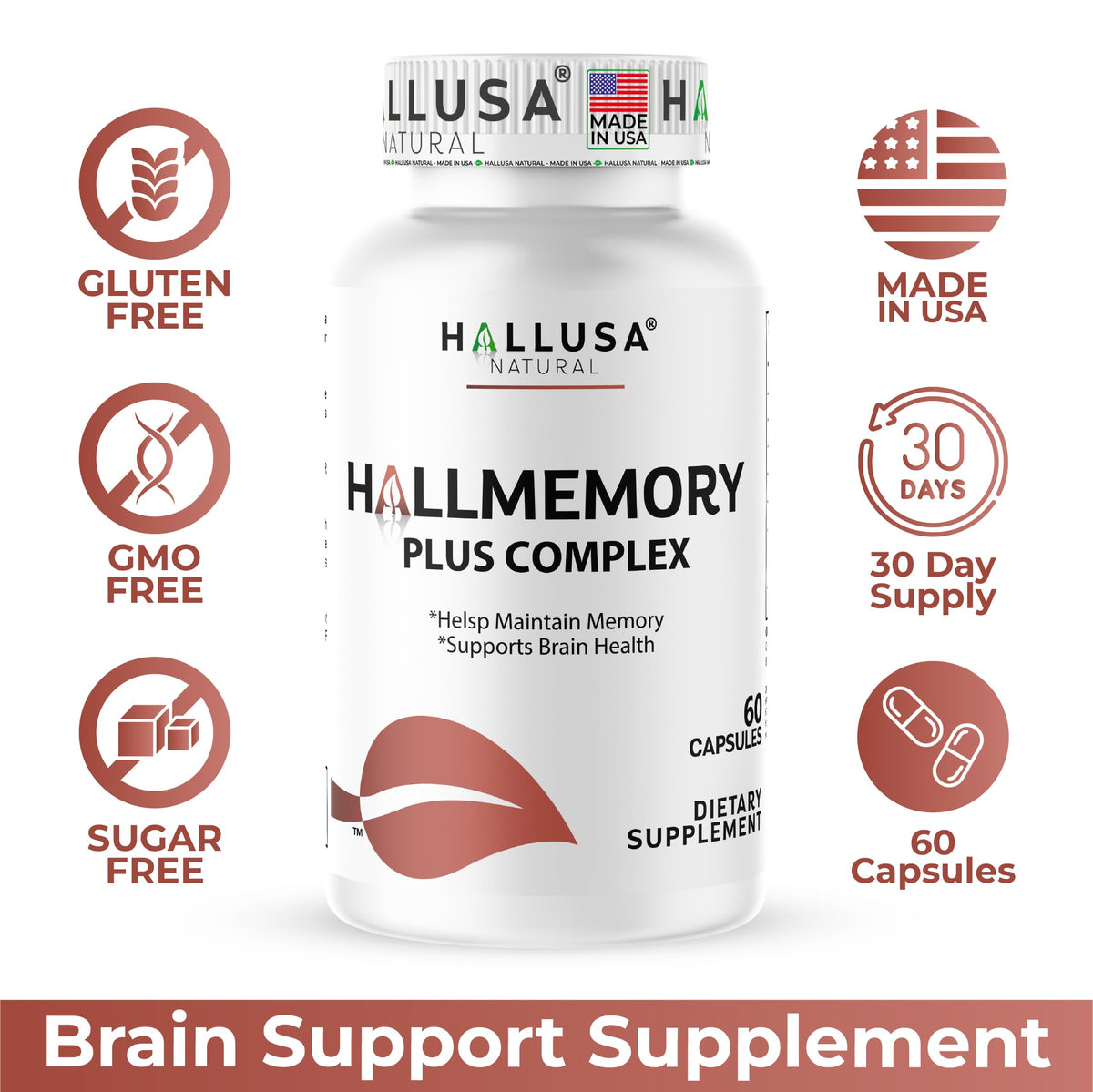 Hallusa Natural Brain Health Supplement Capsules 1680mg, Ginkgo Biloba, B Vitamins & Choline, Memory & Focus Support, Brain Booster for Men & Women, 60 Count Hallusa Natural buy supplements Au