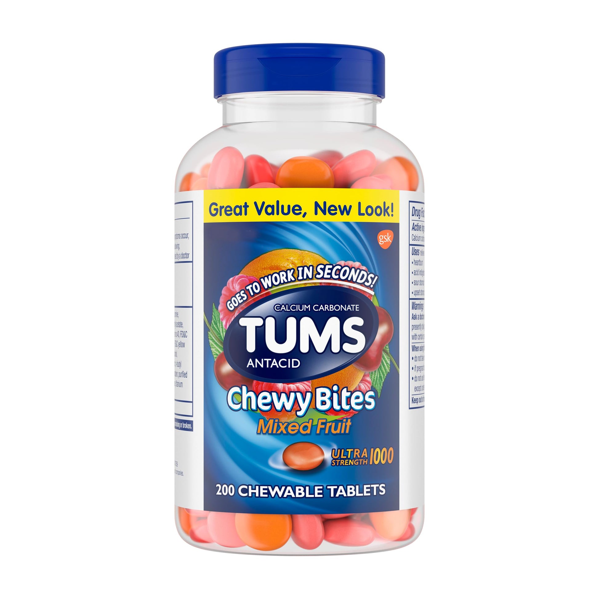 TUMS Chewy Bites Chewable Antacid Tablets for Ultra Strength Heartburn Relief, Great for a Summer BBQ- Mixed Fruit - 200 Count TUMS buy supplements Au