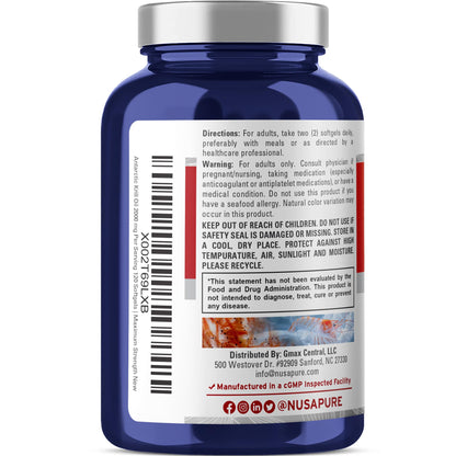 NusaPure Antarctic Krill Oil 2000 mg 120 Softgels, Omega-3 EPA 360mg, DHA 240mg, Soyfree Astaxanthin Supplement Sourced from Krill 800ppm NusaPureBuy Supplements Australia