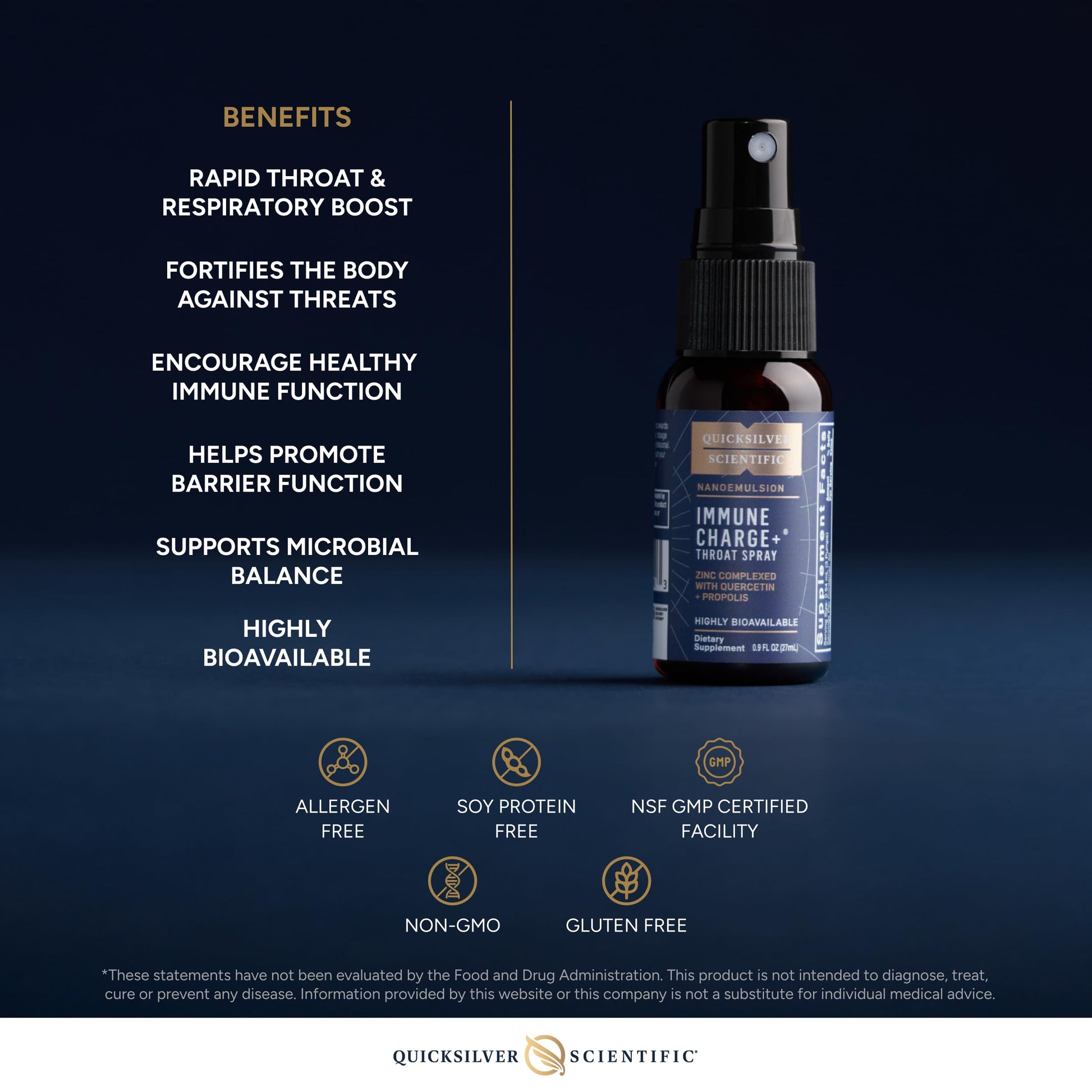 Quicksilver Scientific Immune Charge+ Zinc Throat Spray - Immune Support Liquid Supplement with Quercetin - 'Throat Coat' with Liposomal Absorption Technology (0.9 fl oz / 27ml) Quicksilver ScientificBuy Supplements Australia