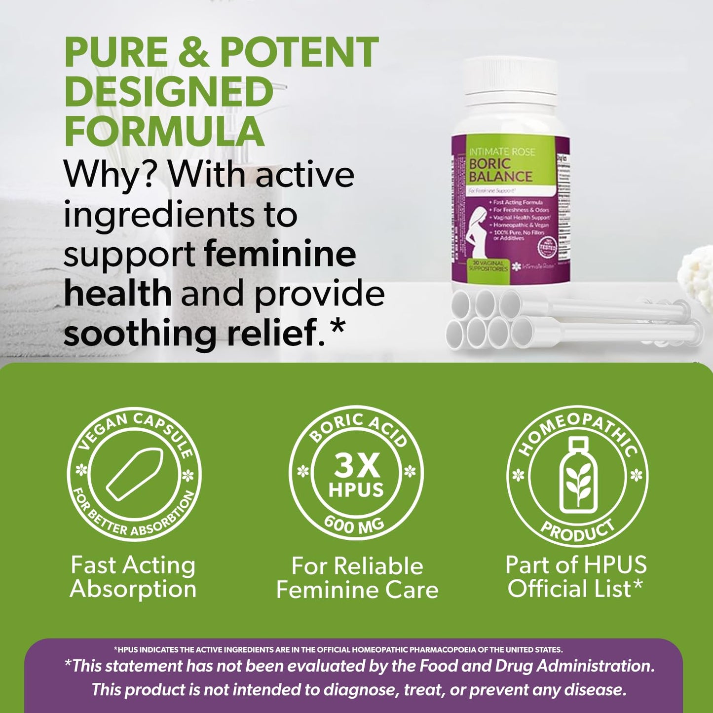 Intimate Rose Boric Acid Vaginal Suppositories - 30 Count (600mg) + 30 Applicators - Feminine Balance, Vaginal Odor, Promote Vaginal Health Intimate RoseBuy Supplements Australia
