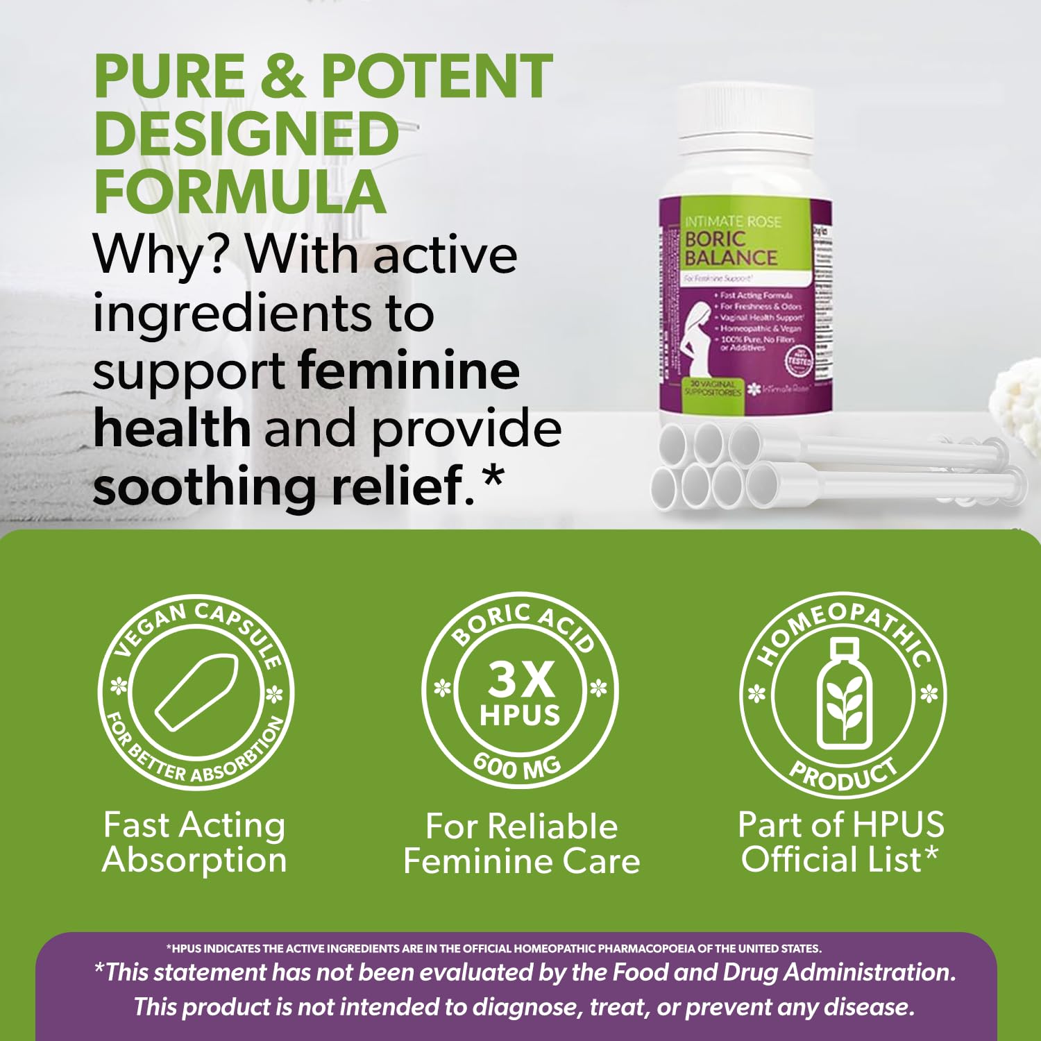 Intimate Rose Boric Acid Vaginal Suppositories - 30 Count (600mg) + 30 Applicators - Feminine Balance, Vaginal Odor, Promote Vaginal Health Intimate RoseBuy Supplements Australia