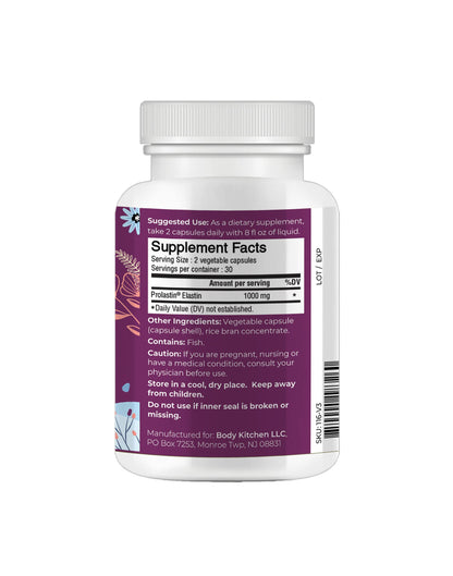 Body Kitchen Pro-Elastin, 1000 mg Elastin Supplement, Help Reduce Signs of Aging, Improved Skin Health, Firmness & Elasticity, Fewer Wrinkles, Veggie Caps, (Pack of 2) Body Kitchen buy supplements Au
