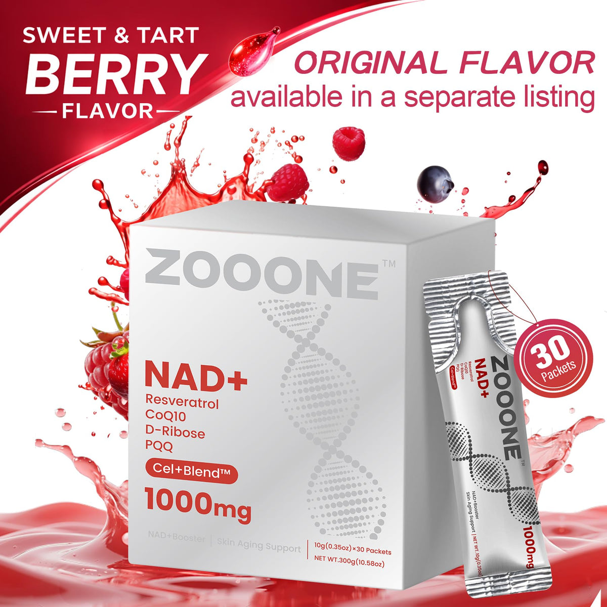 zooone NAD+ Supplement with Resveratrol, Liquid Designed to Help Support Absorption, 1000mg NMNH Supplement Alternative for Anti-Aging, Boost Energy, Support Cellular, 30 Pockets zoooneBuy Supplements Australia