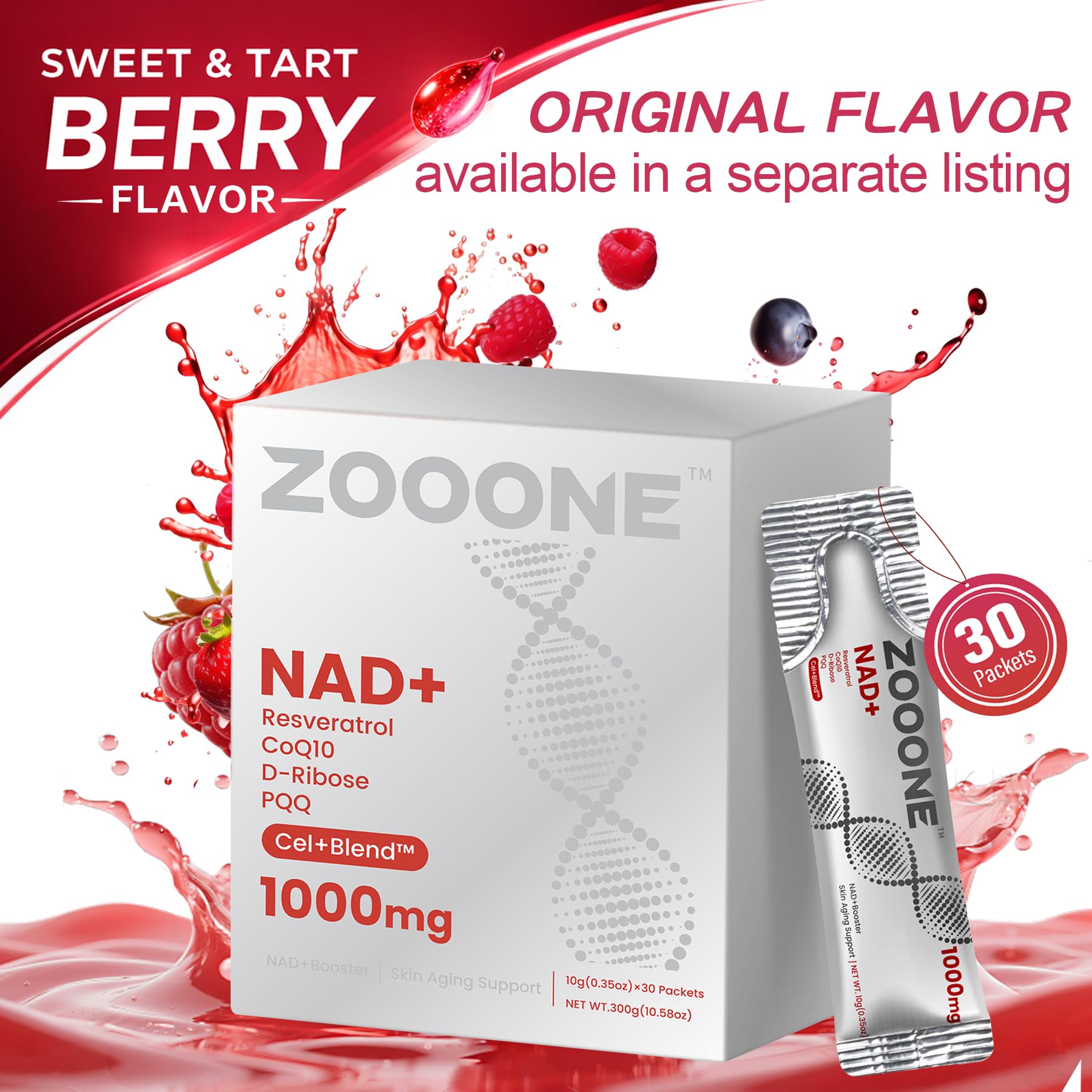 zooone NAD+ Supplement with Resveratrol, Liquid Designed to Help Support Absorption, 1000mg NMNH Supplement Alternative for Anti-Aging, Boost Energy, Support Cellular, 30 Pockets zoooneBuy Supplements Australia