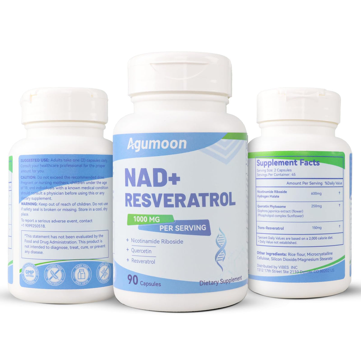 Agumoon NAD+ Supplement 1000mg, Liposomal NAD Nicotinamide Riboside Supplement with Resveratrol & Quercetin for Women and Men - 90 Capsules AgumoonBuy Supplements Australia