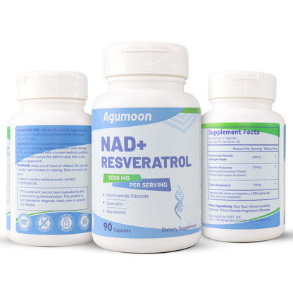 Agumoon NAD+ Supplement 1000mg, Liposomal NAD Nicotinamide Riboside Supplement with Resveratrol & Quercetin for Women and Men - 90 Capsules AgumoonBuy Supplements Australia