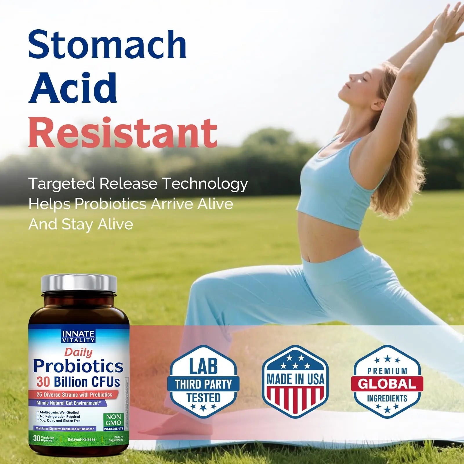 Innate Vitality Daily Probiotics for Women & Men, 30 Billion CFU of 25 Strains, Prebiotics, for Digestive Health Diarrhea Constipation Bloating & Gas Relief, Delayed Release, No Gluten, Vegan, 30 Caps Innate VitalityBuy Supplements Australia