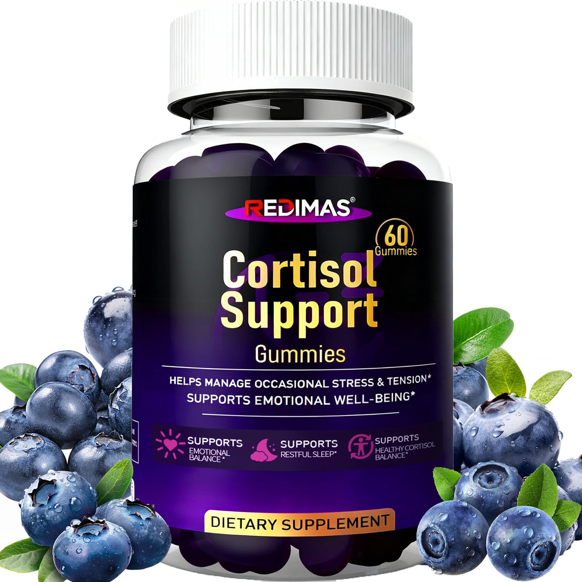 Redimas Cortisol Gummies for Women & Men with Ashwagandha, Magnesium, L-Theanine and Multivitamin, Vegan Chewable Gummies for Daily Lifestyle Balance, Convenient Adult Supplement, 60 Count RedimasBuy Supplements Australia