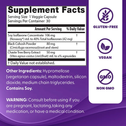 Doctors Best Womens Menopause Support (Soy Isoflavone, Black Cohosh, Chaste Tree), Multi-Symptom Relief, Non-GMO, Gluten Free, Vegan 30 Veggie Caps Doctor's BESTBuy Supplements Australia