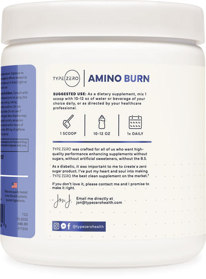 Type Zero Amino Burn - Vegan BCAA + Clean Pre Workout Powder with Arginine AKG, L-Citrulline & Beta Alanine - Amino Acid Clean Energy, Endurance & Hydration Supplement - Blue Raspberry, 30 Servings Type ZeroBuy Supplements Australia