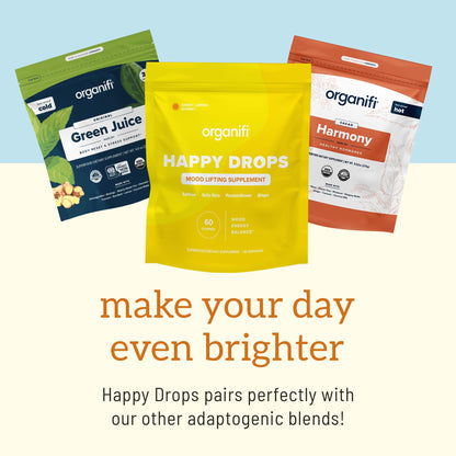 Organifi Happy Drops - Daily Superfood Happy Gummies for Adults - Mood Support Supplement for Balance, Bliss, Energy and Taking the Edge Off - Sweet Lemon Flavor - 60 Gummies Organifi buy supplements Au