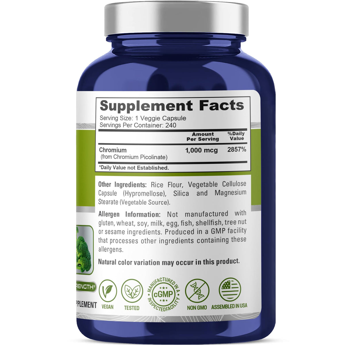 NusaPure Chromium Picolinate 1000mcg 240 Veggie Capsules (Non-GMO, Vegan) NusaPureBuy Supplements Australia