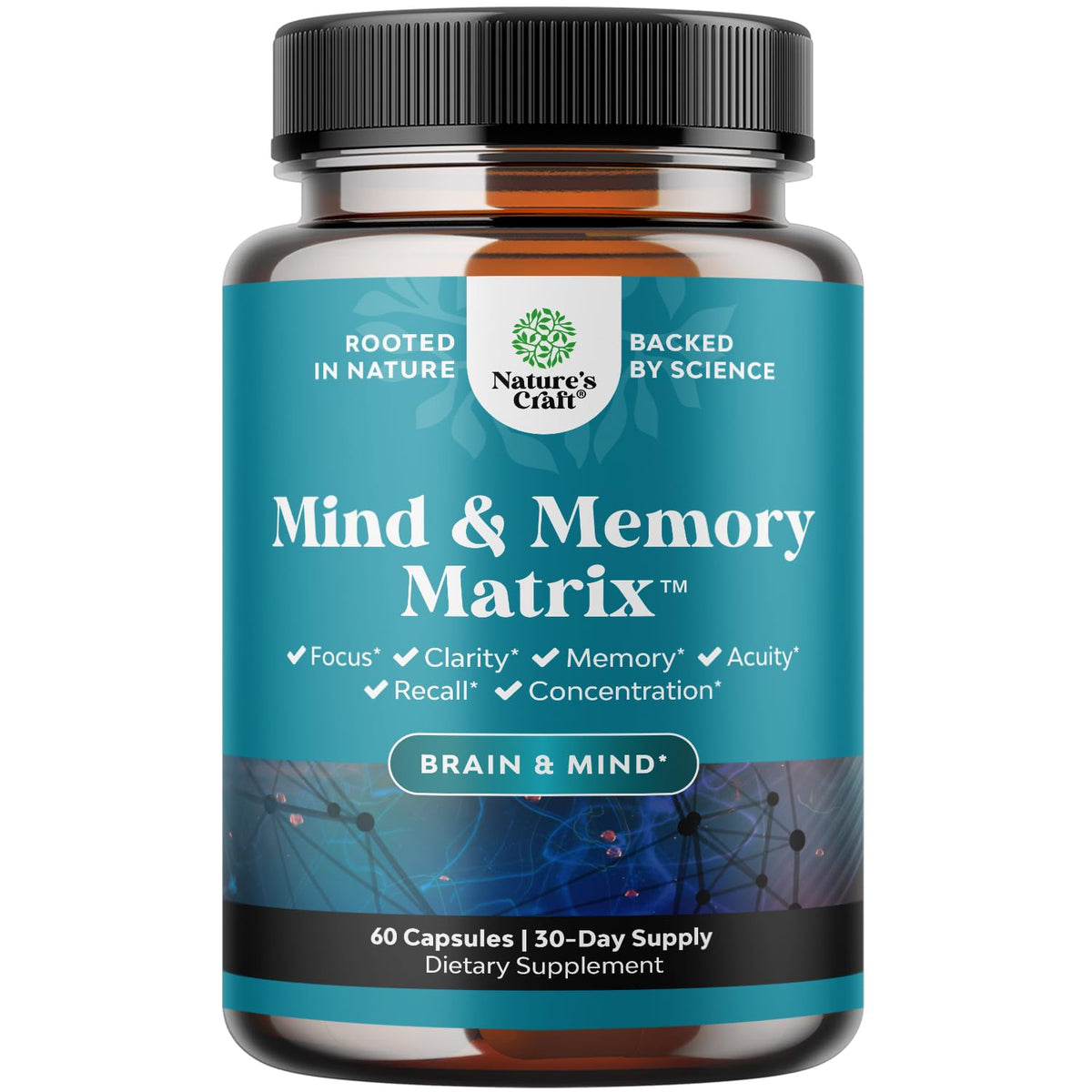Nootropic Brain Supplement for Memory and Focus Enhancement - Vitamins for Mental Health & Clarity with VIT A, B6, Riboflavin, Niacin, Thiamin & Folate - Cognitive Complex for Mind Vitality - 60 Ct Natures CraftBuy Supplements Australia