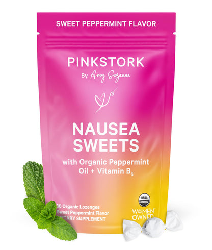 Pink Stork Organic Peppermint Sweets for Morning Sickness and Motion Sickness Support, Added Vitamin B6, 1st Trimester Pregnancy Must Haves - 30 Wrapped Peppermint Candies Pink StorkBuy Supplements Australia