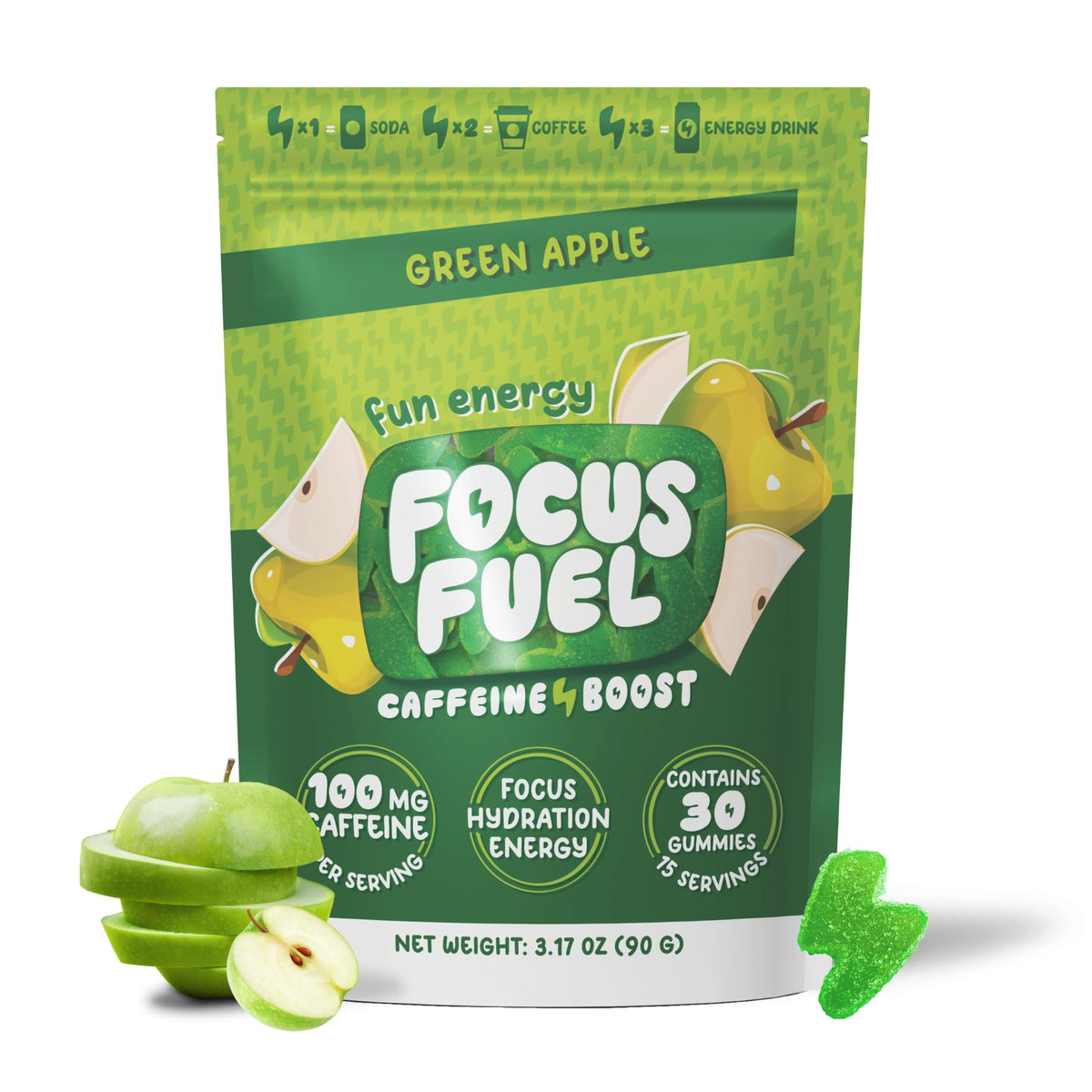 FocusFuel Energy Chews – Green Apple Flavor (15 Servings) – 100mg Caffeine + B12, Magnesium, Alpha GPC – Boost Focus & Energy – No Crash or Jitters FocusFuelBuy Supplements Australia