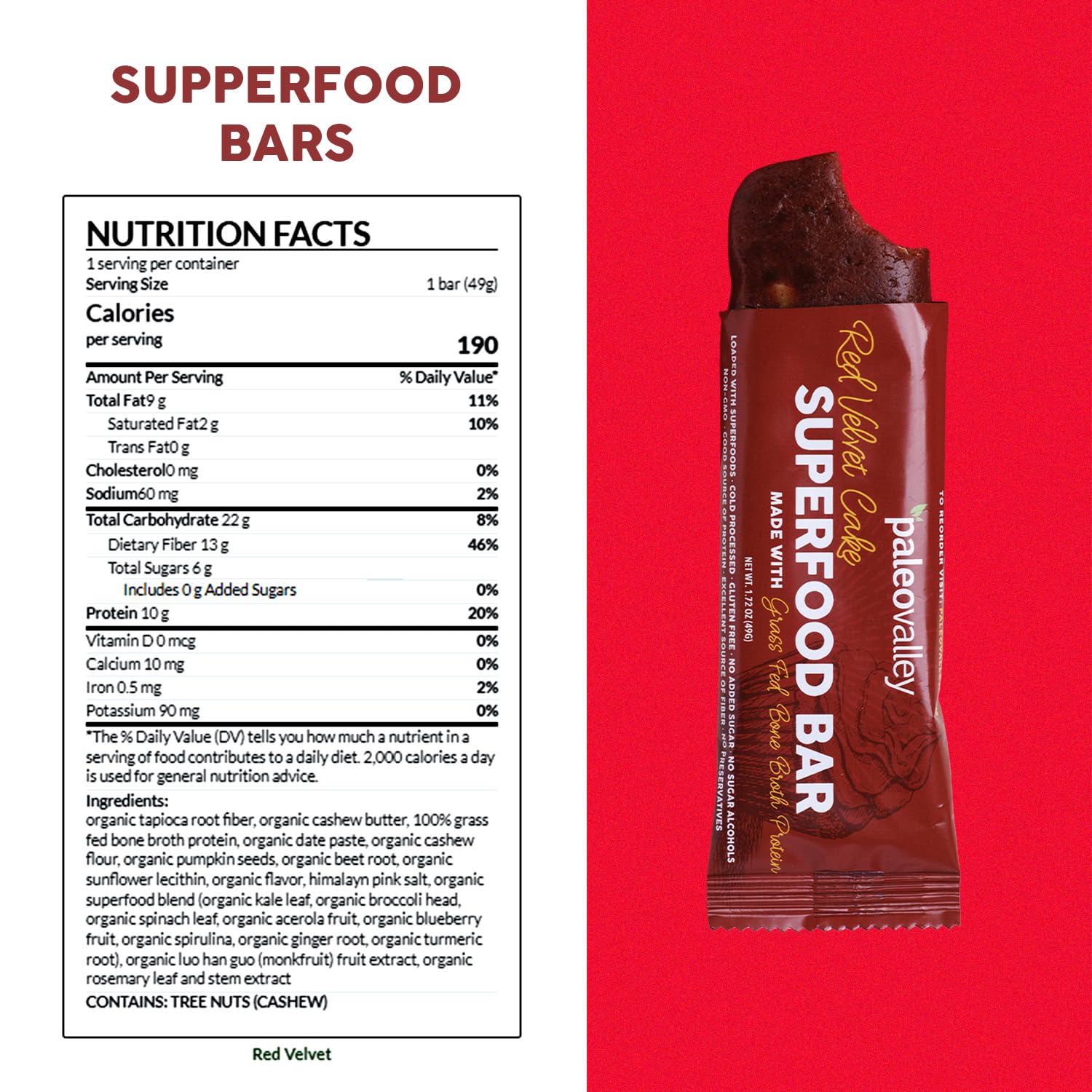 Paleovalley Superfood Bars – Red Velvet– 10 Pack – 9g Protein per Bar – Gluten-Free, Grain-Free, Paleo, Non-GMO – On-the-Go Snack PaleovalleyBuy Supplements Australia