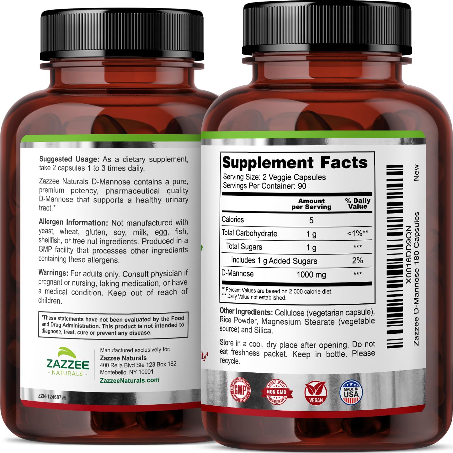 Zazzee D-Mannose, 1000 mg per Serving, 180 Vegan Capsules, 3 Month Supply, Potent ZazzeeBuy Supplements Australia
