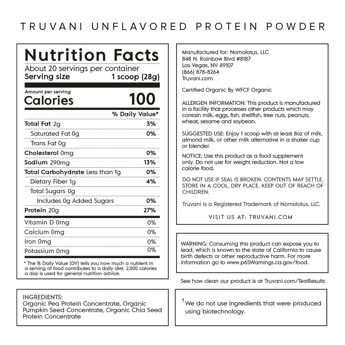 Truvani Organic Vegan Protein Powder Unflavored - 20g of Plant Based Protein, Organic TruvaniBuy Supplements Australia