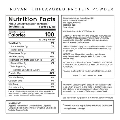 Truvani Organic Vegan Protein Powder Unflavored - 20g of Plant Based Protein, Organic TruvaniBuy Supplements Australia