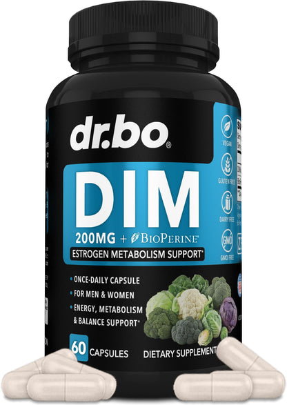 DIM Supplement for Women & Men 200mg - Androgen Estrogen Blocker for Men & Women, Hormonal Acne Pills, Hormone Balance, Menopause Support, Diindolylmethane DIM Supplement Plus BioPerine - 60 Capsules DR. BOBuy Supplements Australia