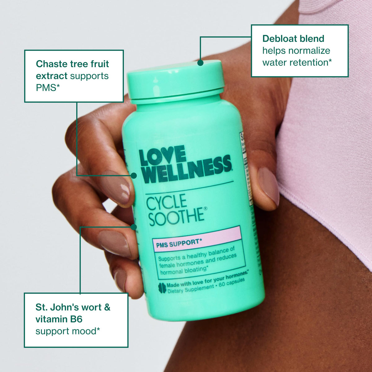 Love Wellness Cycle Soothe Supplement | Promotes a Happy Mood | Helps with PMS Hormones, Stress Relief, & Improves Mood | 60 Capsules Love WellnessBuy Supplements Australia