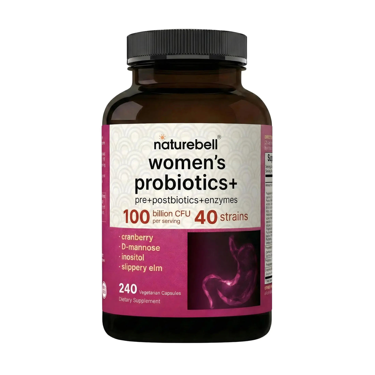 NatureBell Women's Probiotics+ - 240 Vegetarian Capsules - Prebiotic, Probiotic, Postbiotic & Digestive Enzymes - Made with Cranberry, D-Mannose, Inositol & More NatureBellBuy Supplements Australia