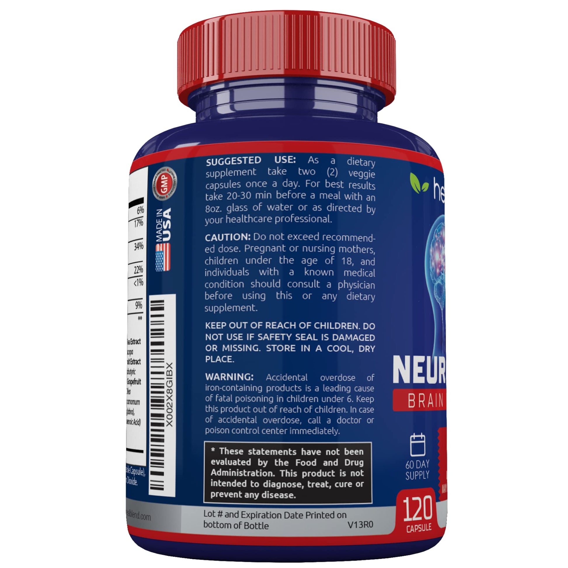 Neuro Plus Brain & Focus Formula - Nootropic Brain Booster Supplement, Supports Brain Health, Mental Clarity & Focus - Enhances Concentration & Mental Energy – 120 Capsules (1) healblendBuy Supplements Australia