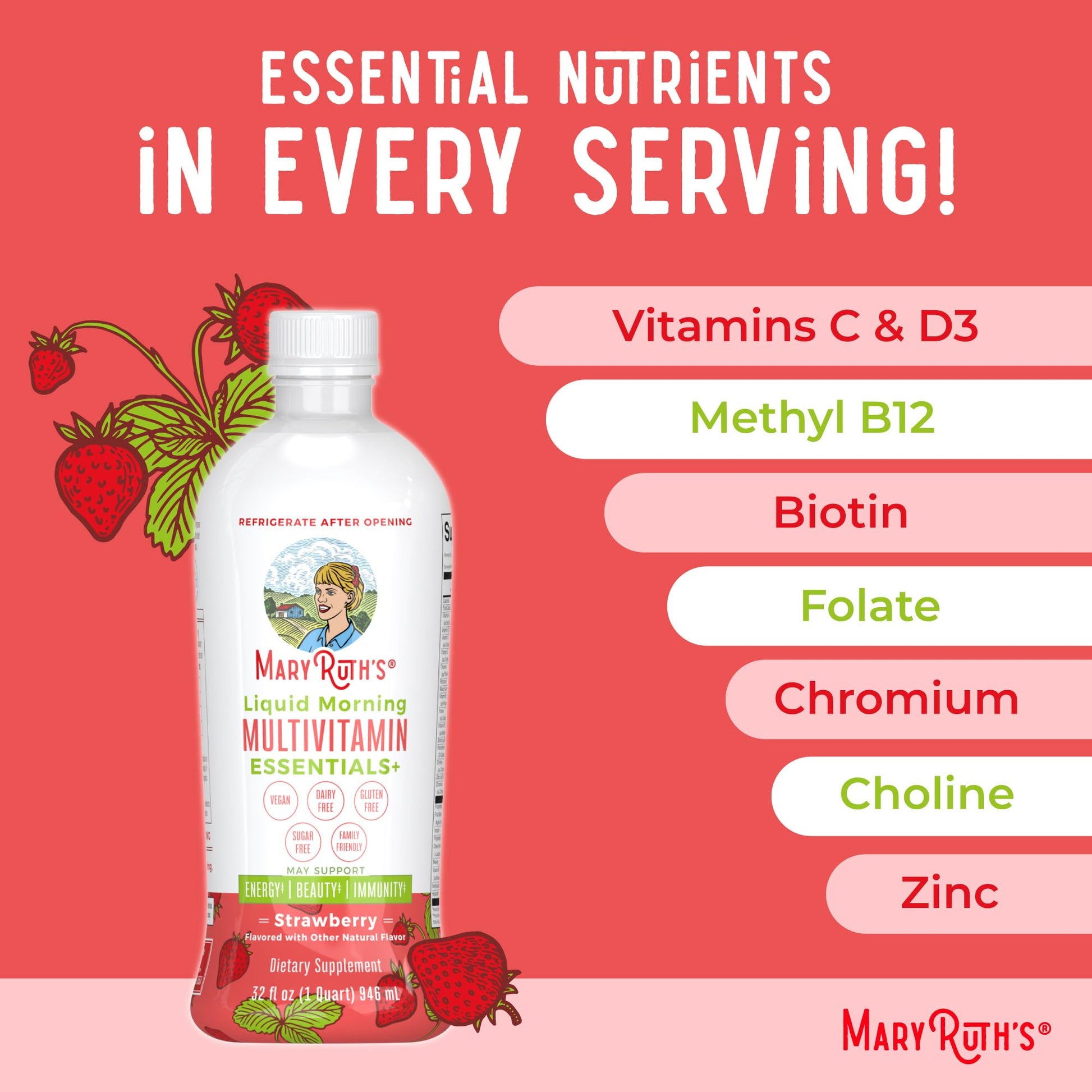MaryRuth's Liquid Morning Multivitamin Essentials+ | Vitamin A C D E B6 B12 K2 Biotin Zinc | Mens Womens Multivitamin | Immune Support | Beauty | Sugar Free | Vitamins for Ages 1+ | Vegan | 32 Fl Oz MARYRUTH'SBuy Supplements Australia
