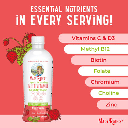 MaryRuth's Liquid Morning Multivitamin Essentials+ | Vitamin A C D E B6 B12 K2 Biotin Zinc | Mens Womens Multivitamin | Immune Support | Beauty | Sugar Free | Vitamins for Ages 1+ | Vegan | 32 Fl Oz MARYRUTH'SBuy Supplements Australia