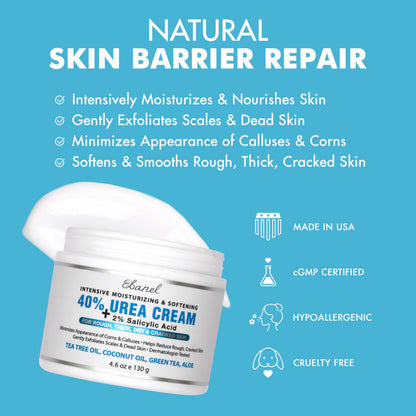 Ebanel Urea Cream 40% plus Salicylic Acid 2%, Foot Cream for Dry Cracked Heels Feet Knees Elbows Hands, Foot Dead Skin Cuticle Callus Remover Toenail Softener, Keratolytic Skin Barrier Repair Ebanel buy supplements Au