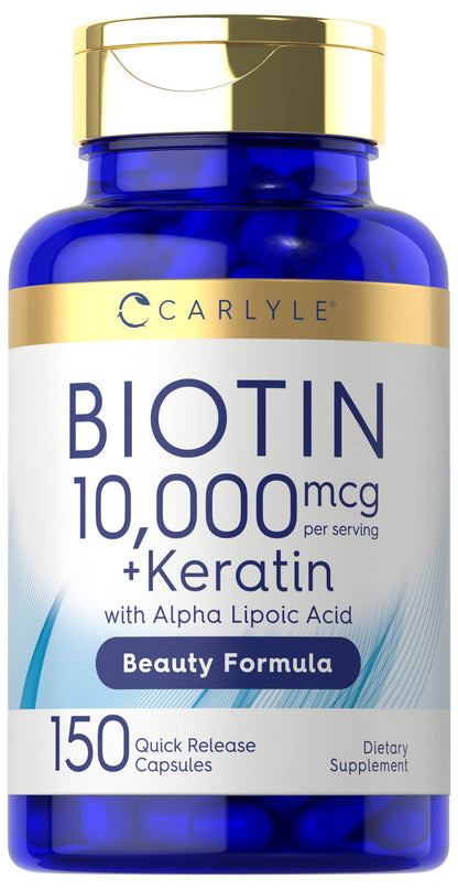 Carlyle Biotin 10000mcg | 150 Capsules | Beauty Formula with Keratin | Non-GMO, Gluten Free Supplement Carlyle buy supplements Au