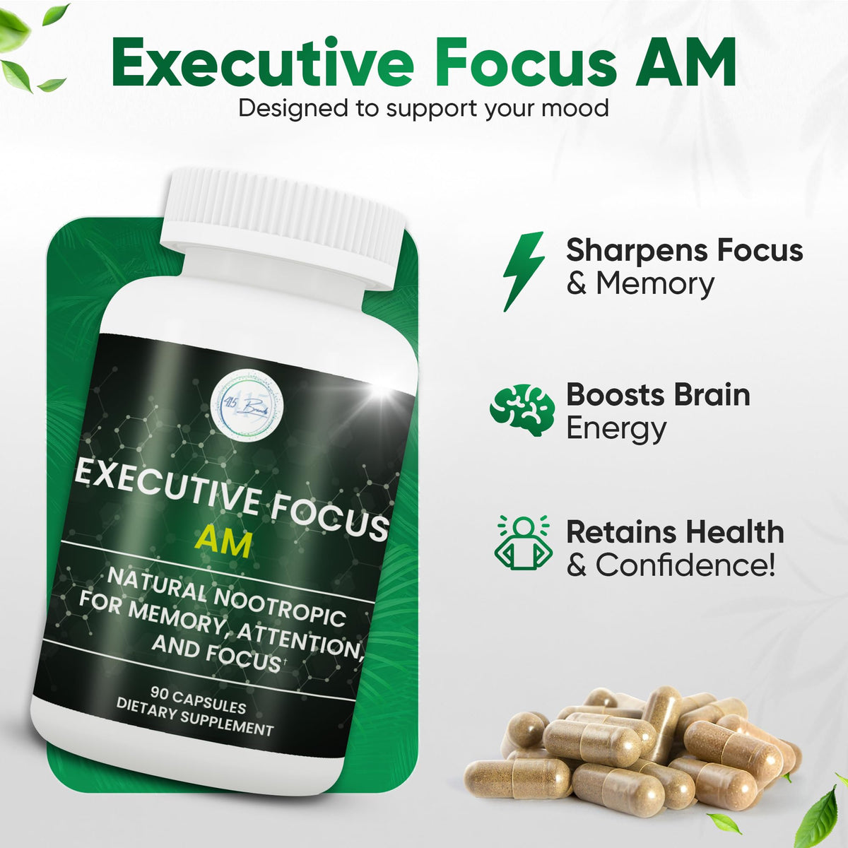 12-in-1 Natural Nootropic Brain Supplement for Memory and Focus, Nootropic for Men & Women, Brain Support Pill for Adults, Brain Vitamins - Focus 30 Day Supply Executive FocusBuy Supplements Australia