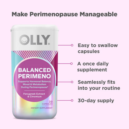OLLY Balanced Perimeno Capsules, Supports Hormonal Balance, Mood & Metabolism During Perimenopause,* Fenugreek Extract, Chromium, 30 Day Supply - 30 Count OLLYBuy Supplements Australia