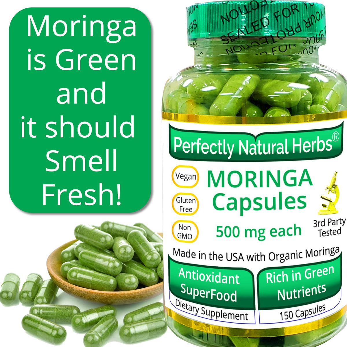 150 Moringa Capsules Made With USDA Certified Organic Moringa Leaf Powder Perfectly Natural HerbsBuy Supplements Australia