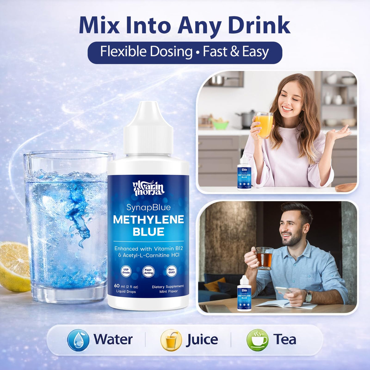Methylene Blue Drops for Humans, 1% USP Grade – Dropper-Free No-Touch Bottle, Brain Supplement for Memory and Focus – Fast-Acting Nootropic with Methyl B12 & ALCAR – Caffeine-Free, Mint Flavor, 2oz YLVARIN THORIABuy Supplements Australia
