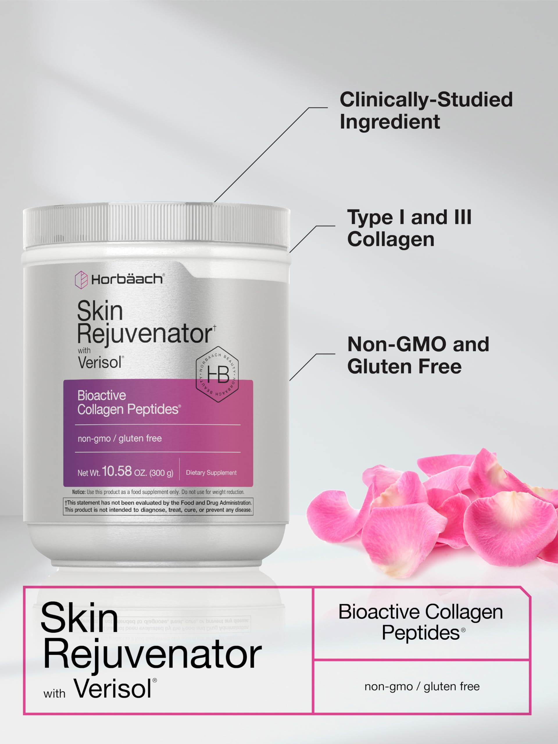 Horbäach Skin Rejuvenator with Verisol 10.58 oz | Bioactive Collagen Peptide Powder | Types I and III | Non GMO, Gluten Free Supplement HorbäachBuy Supplements Australia