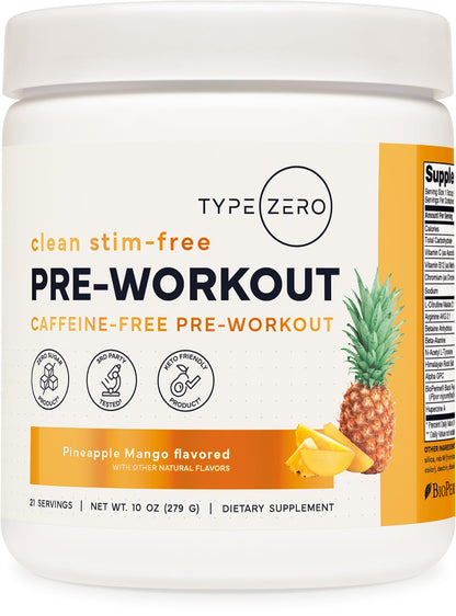 Type Zero Clean Stim Free Pre Workout Powder + Nitric Oxide Booster with L-Citrulline Malate, Arginine AKG, Beta Alanine - Caffeine & Stimulant Free - Pineapple Mango Flavor, 21 Servings Type ZeroBuy Supplements Australia
