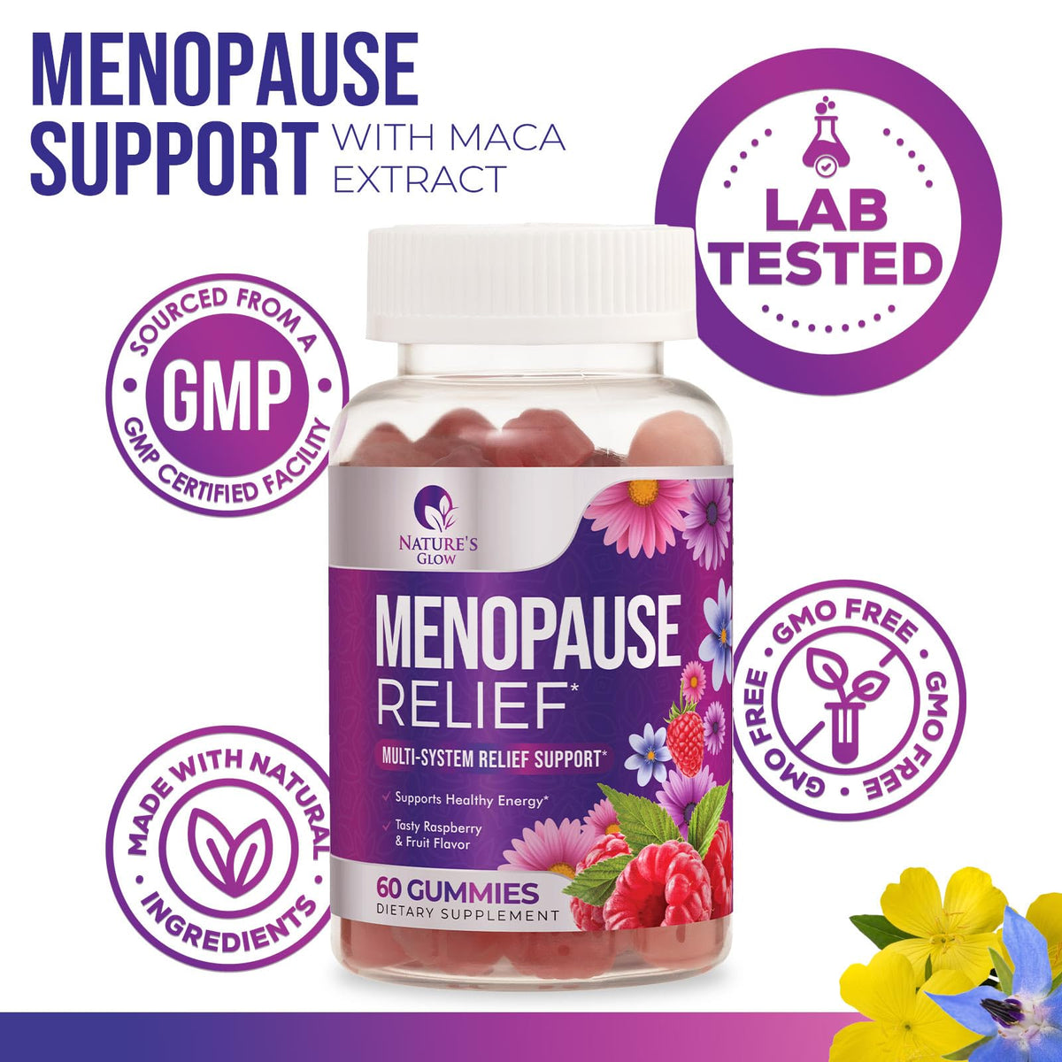 Menopause Supplement for Women - Complete Multi-Benefit Menopause Relief Gummy for Mild Hot Flashes & Night Sweats, Natural Balance & Energy Support, Menopausal Vitamins, Gluten Free - 60 Gummies Nature's GlowBuy Supplements Australia