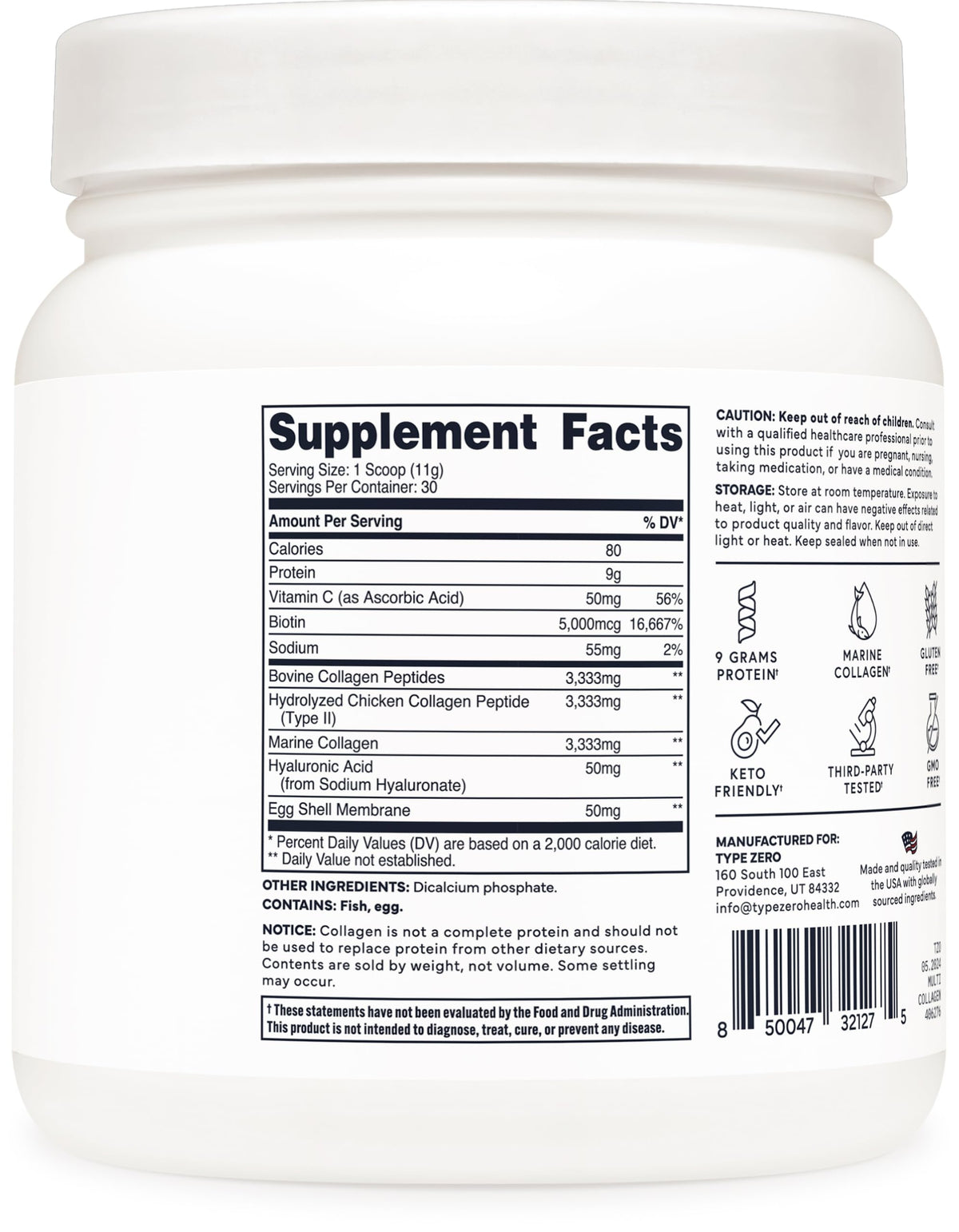 Type Zero Multi Collagen Powder 30 Servings (Unflavored) - Types I, II, III, V, & X Collagen Peptides + Hyaluronic Acid, VIT C, Biotin Type ZeroBuy Supplements Australia